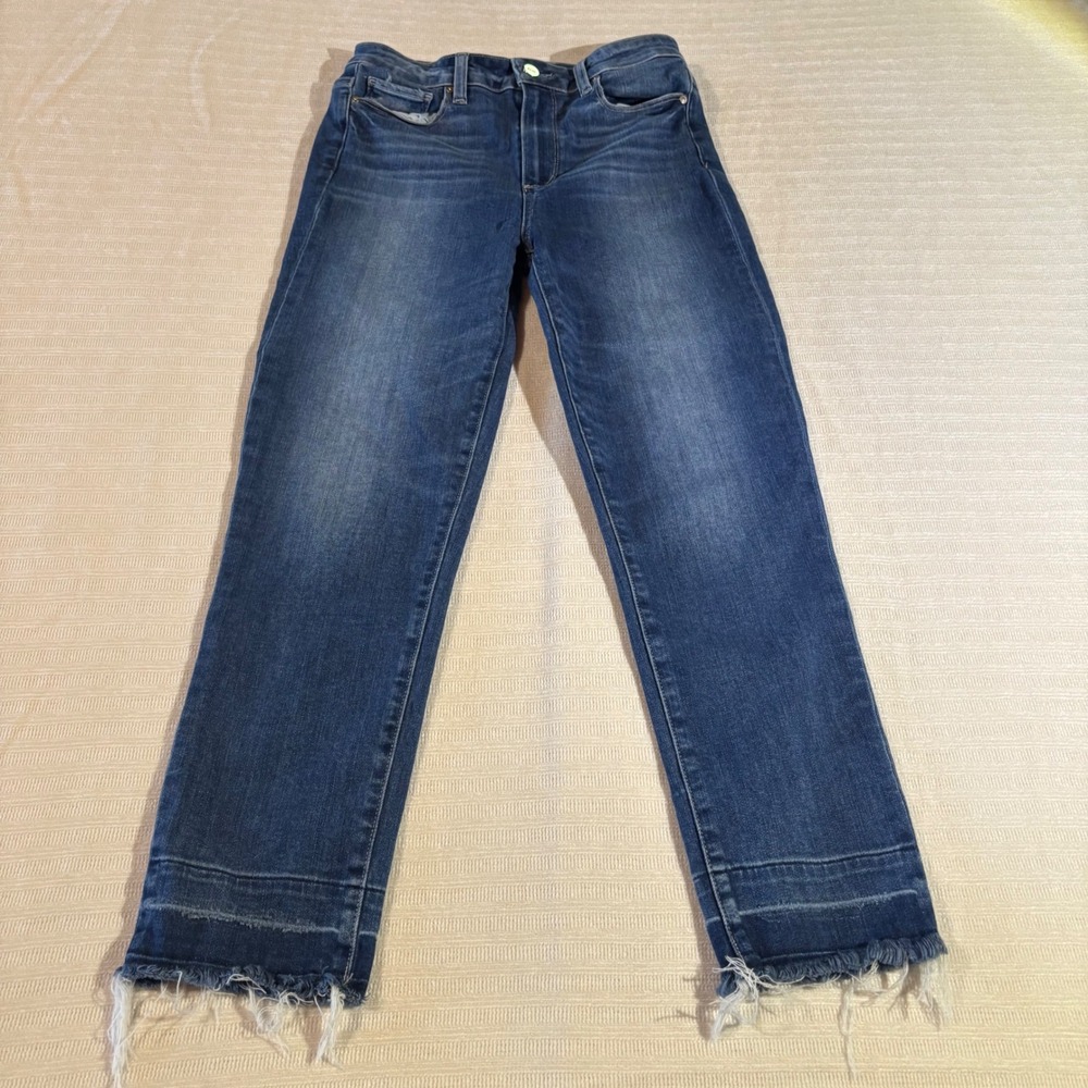 Paige Hoxton Slim Crop Jeans Blue Raw Frayed Hem High Rise Denim 28 5367F46-6440